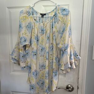 Chaps Cream Bell Sleeve Blouse with Ruffled Details